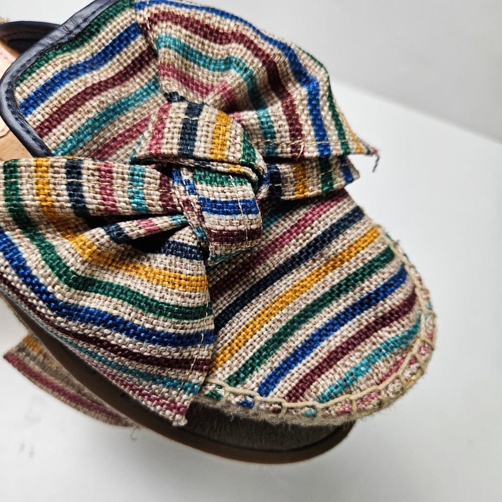 Circus Sam Edelman Lulu Rainbow Stripe Big Bow Canvas Mules 7 Taupe Espadrilles - Picture 4 of 8